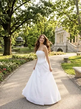 8311 Szatén A‑vonalú keringőruha apró kristályokkal és oldalsó díszítéssel